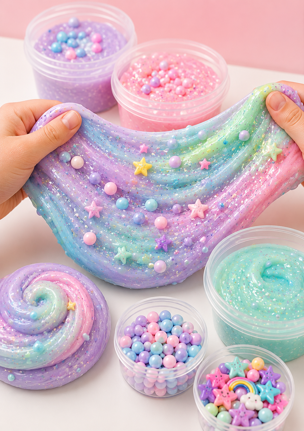Children creating colourful slime with glitter, beads and charms during a slime-making workshop at HomeTurf in Durban.