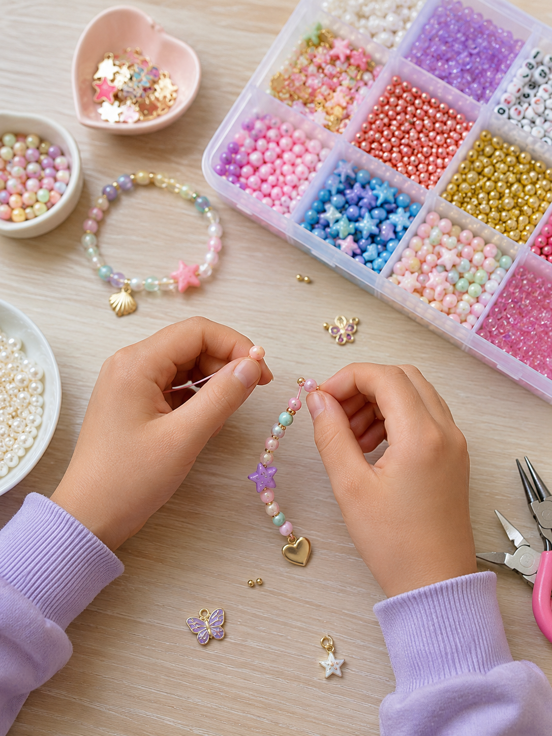 Children creating colourful bracelets and necklaces using beads and charms during a jewellery-making workshop at HomeTurf in Durban.
